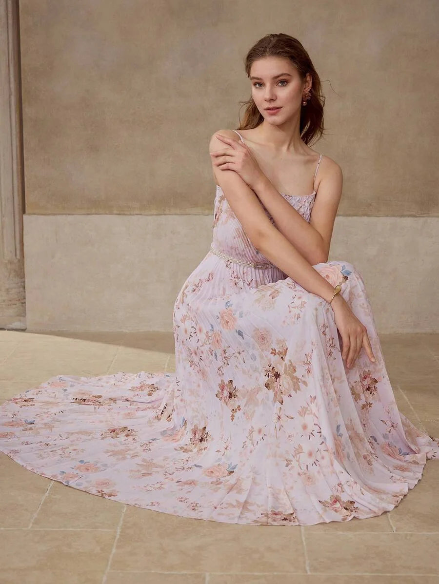 PREMIUM FLORAL PRINT PLEATED CAMI DRESS