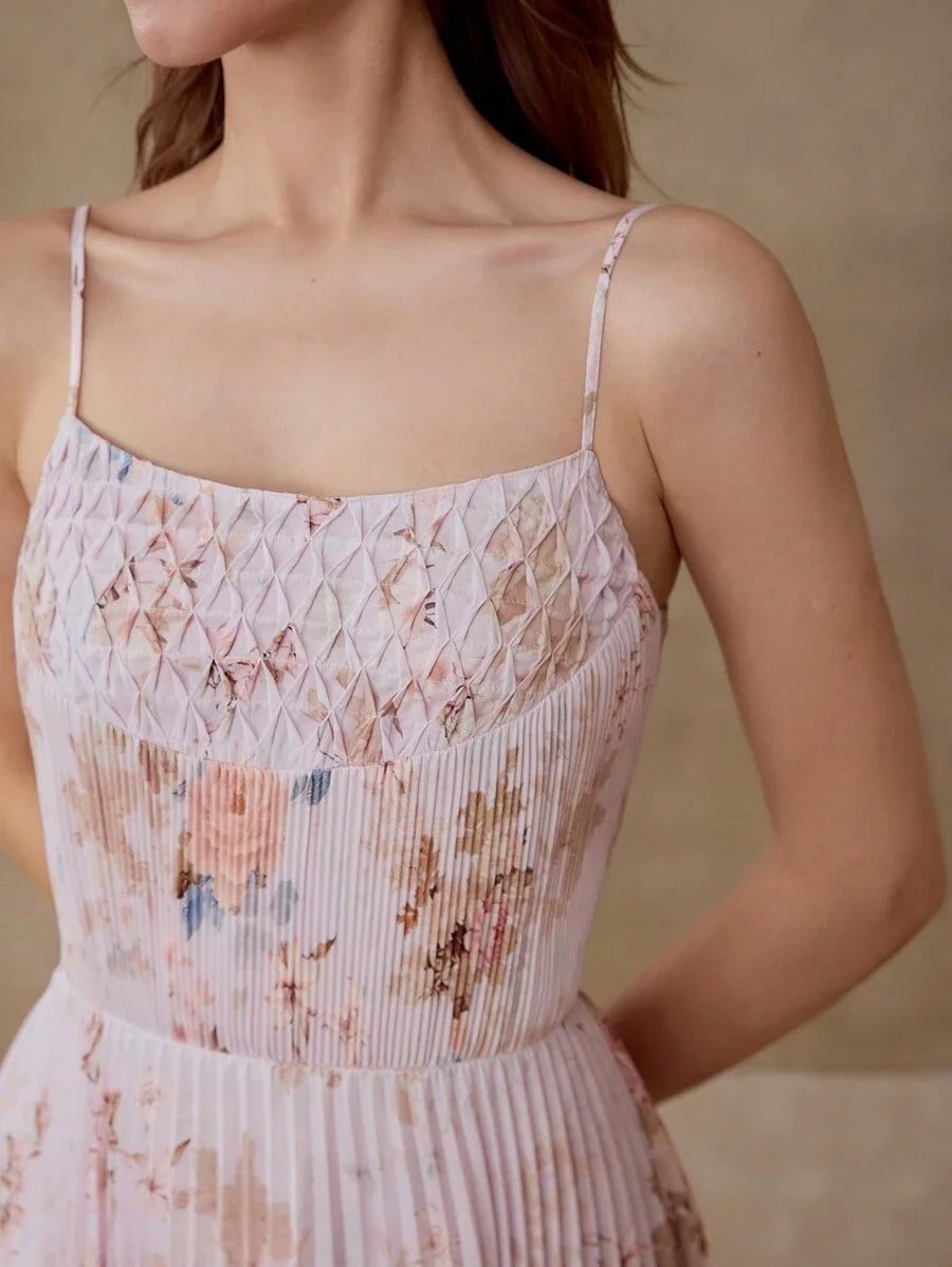 PREMIUM FLORAL PRINT PLEATED CAMI DRESS