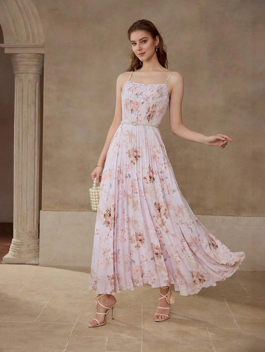 PREMIUM FLORAL PRINT PLEATED CAMI DRESS
