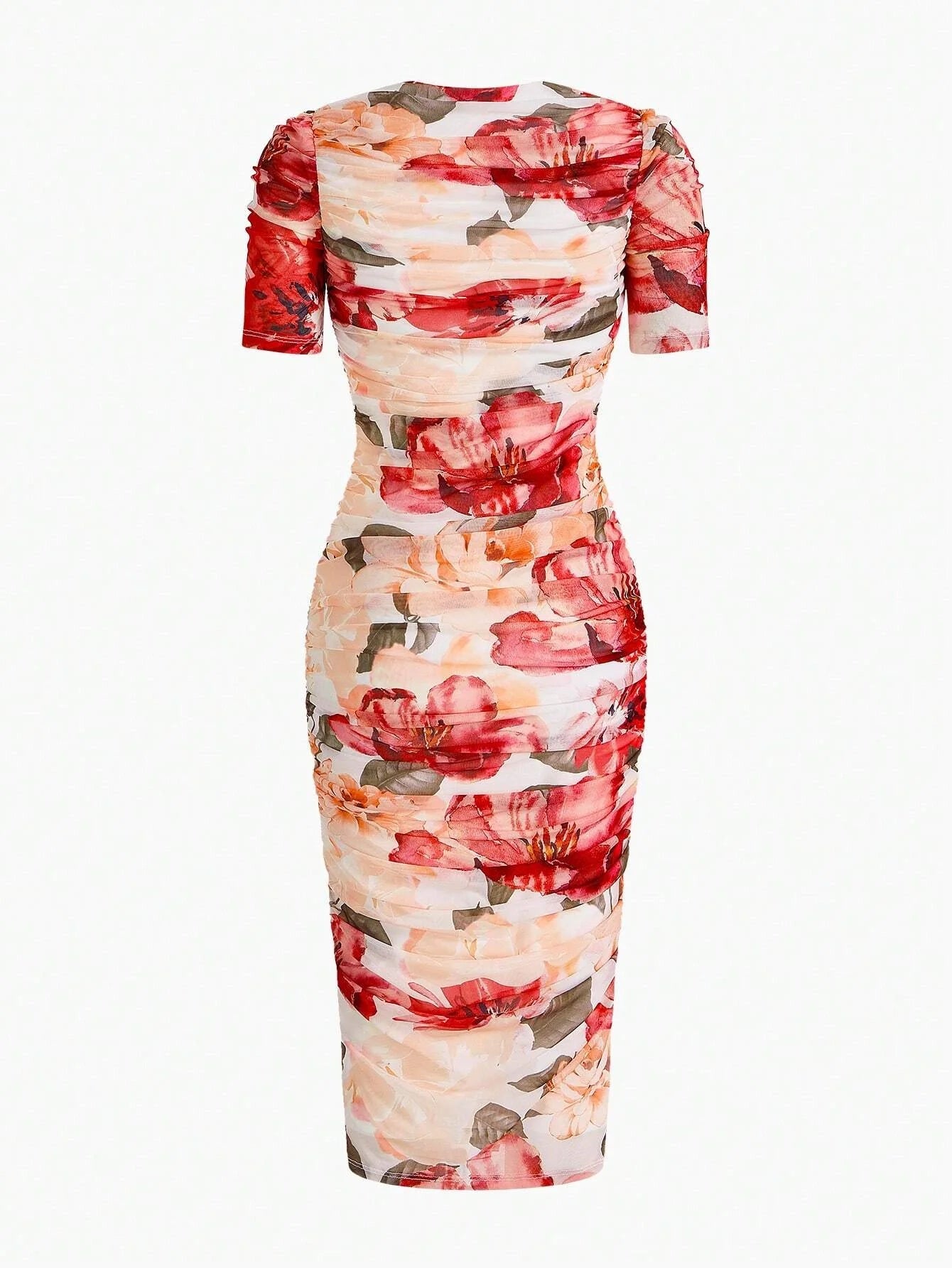 PREMIUM FLORAL PRINT SQUARE NECK RUCHED DRESSSUMMER OUTFITS FOR BEACH VACATION