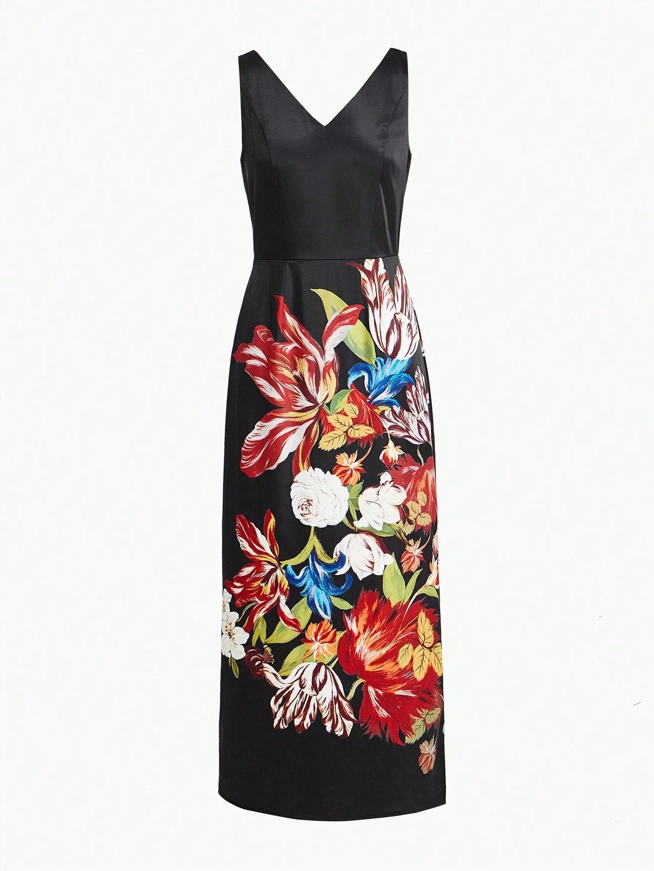 PREMIUM FLORAL PRINT THIGH SLIT DRESS