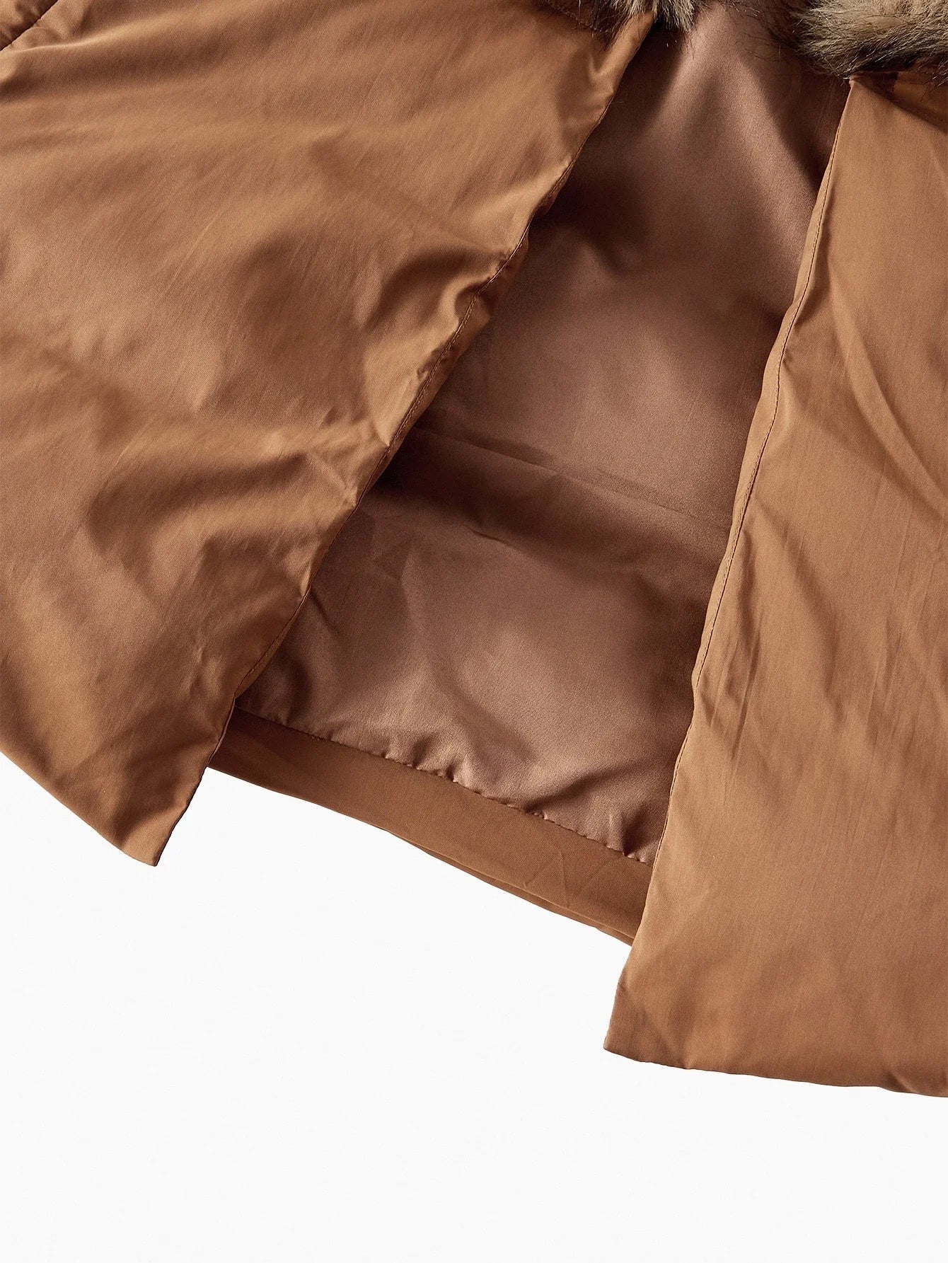 PREMIUM FUR COLLAR PATCHWORK LONG SLEEVE TIE WAIST ELEGANT PADDED COAT AUTUMNWINTER