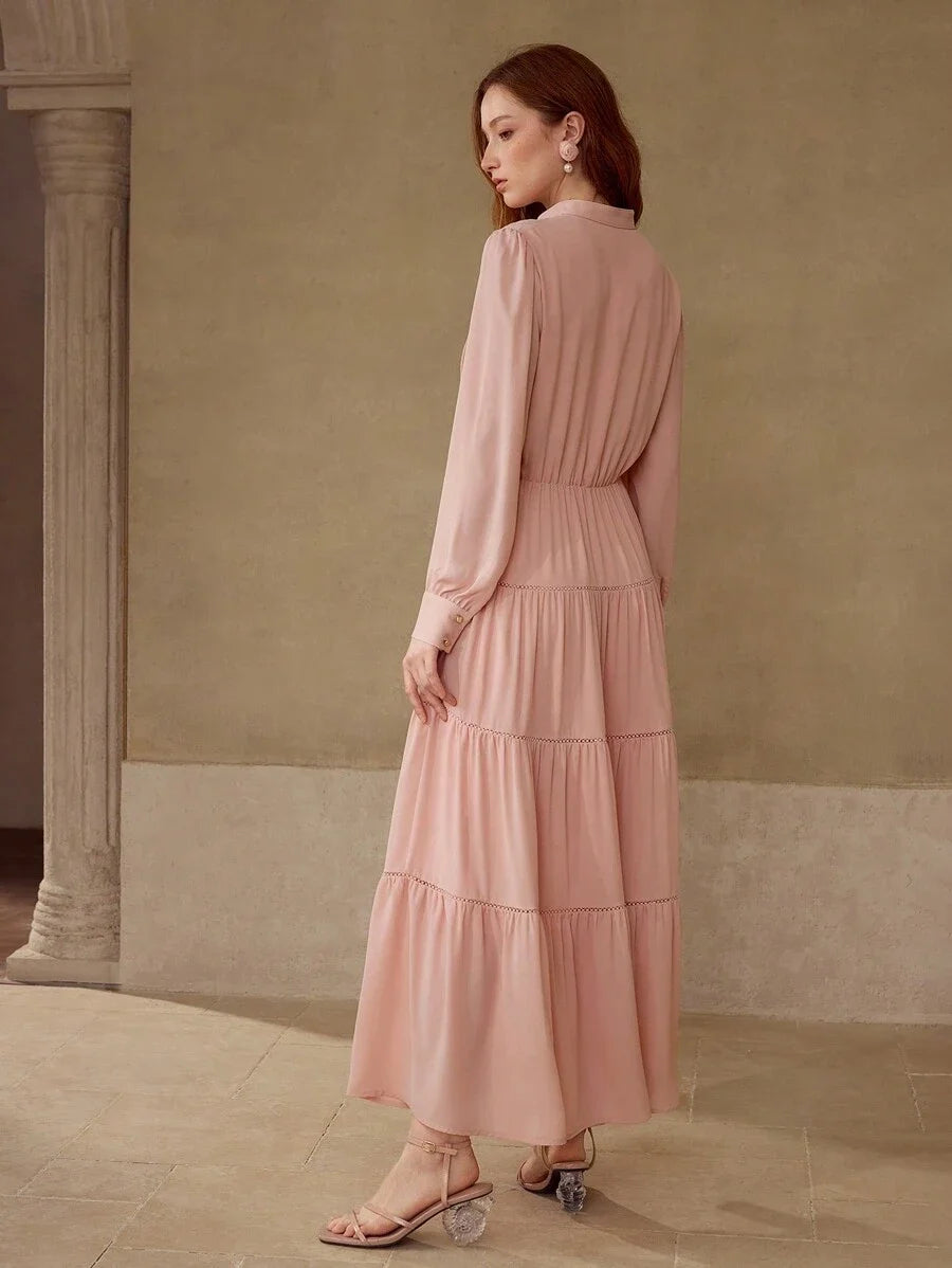 PREMIUM GATHERED NOTCHED V NECK DRESS