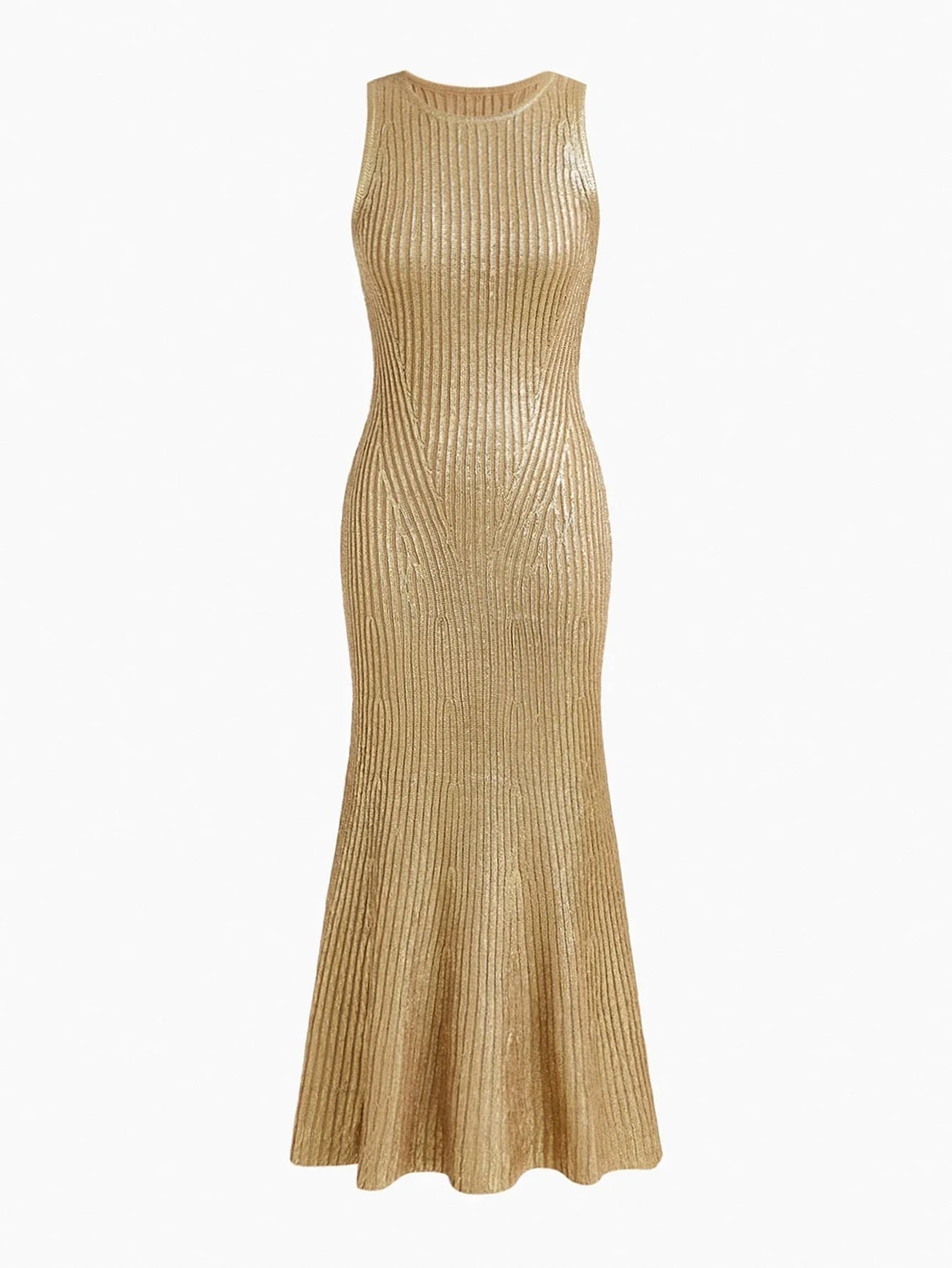 PREMIUM HALTER METALLIC FISH TAIL LONG KNIT DRESS