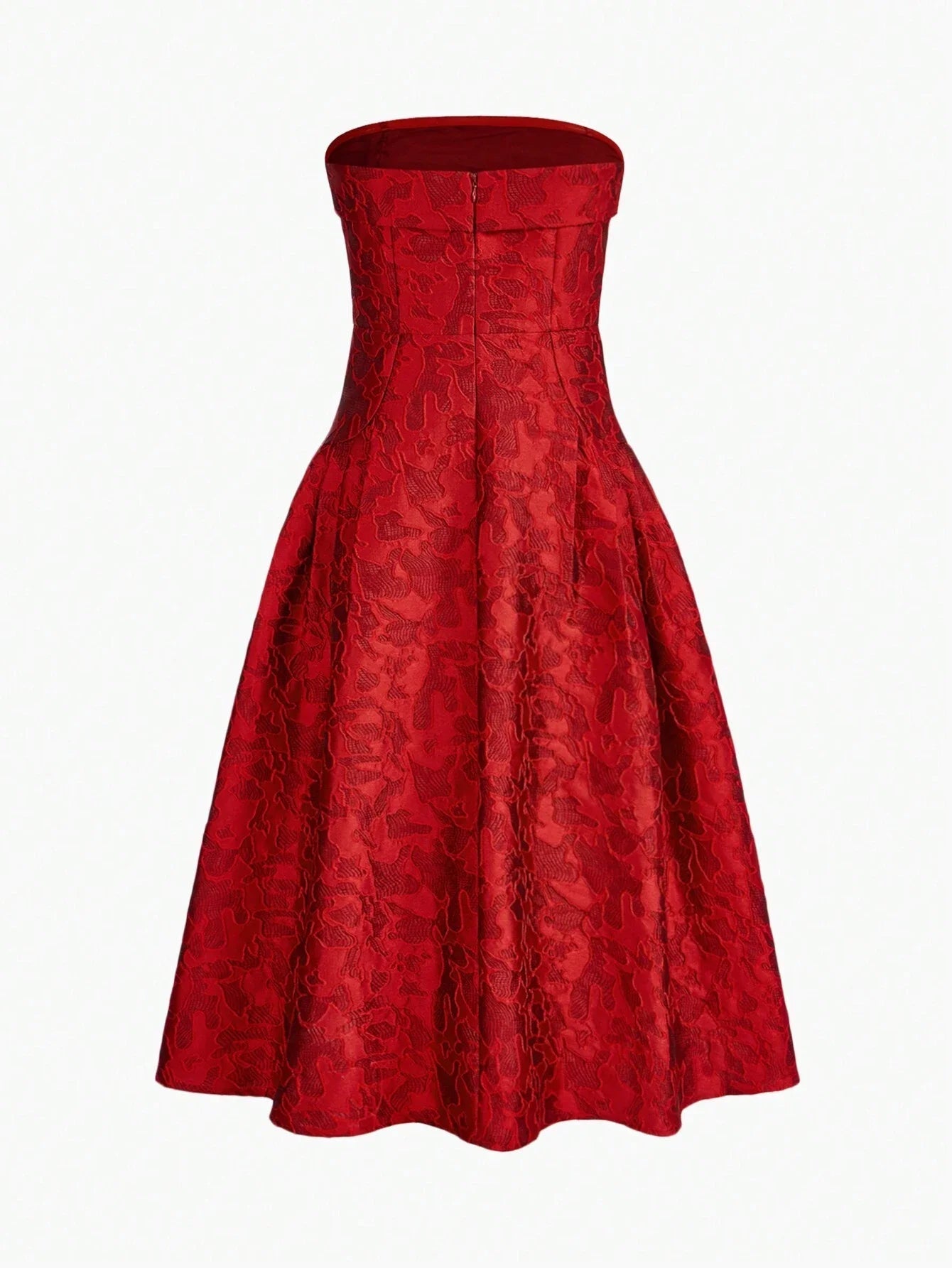 PREMIUM JACQUARD PATTERN SOLID FLARE HEM TUBE MIDI DRESS