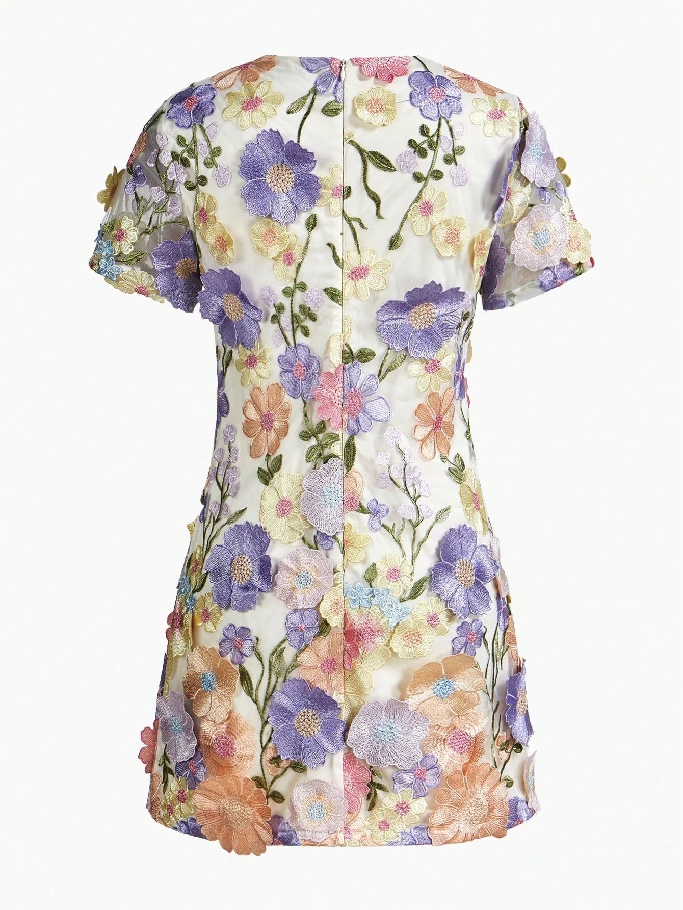 PREMIUM MESH EMBROIDERED FLORAL MINI DRESS