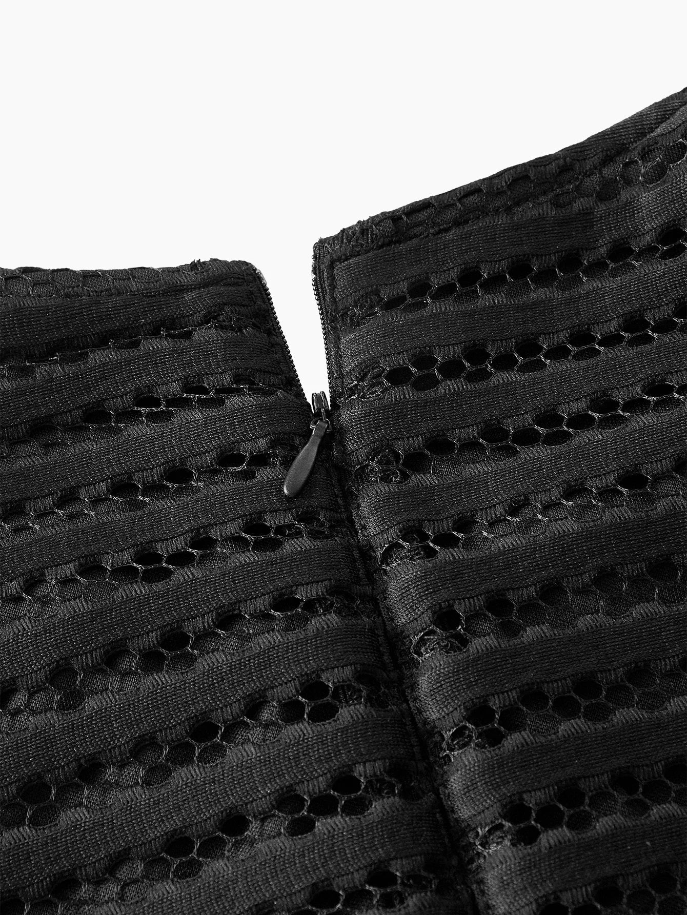 PREMIUM MESH HOLLOW STRIPED CINCHED WAIST ELEGANT DRESS