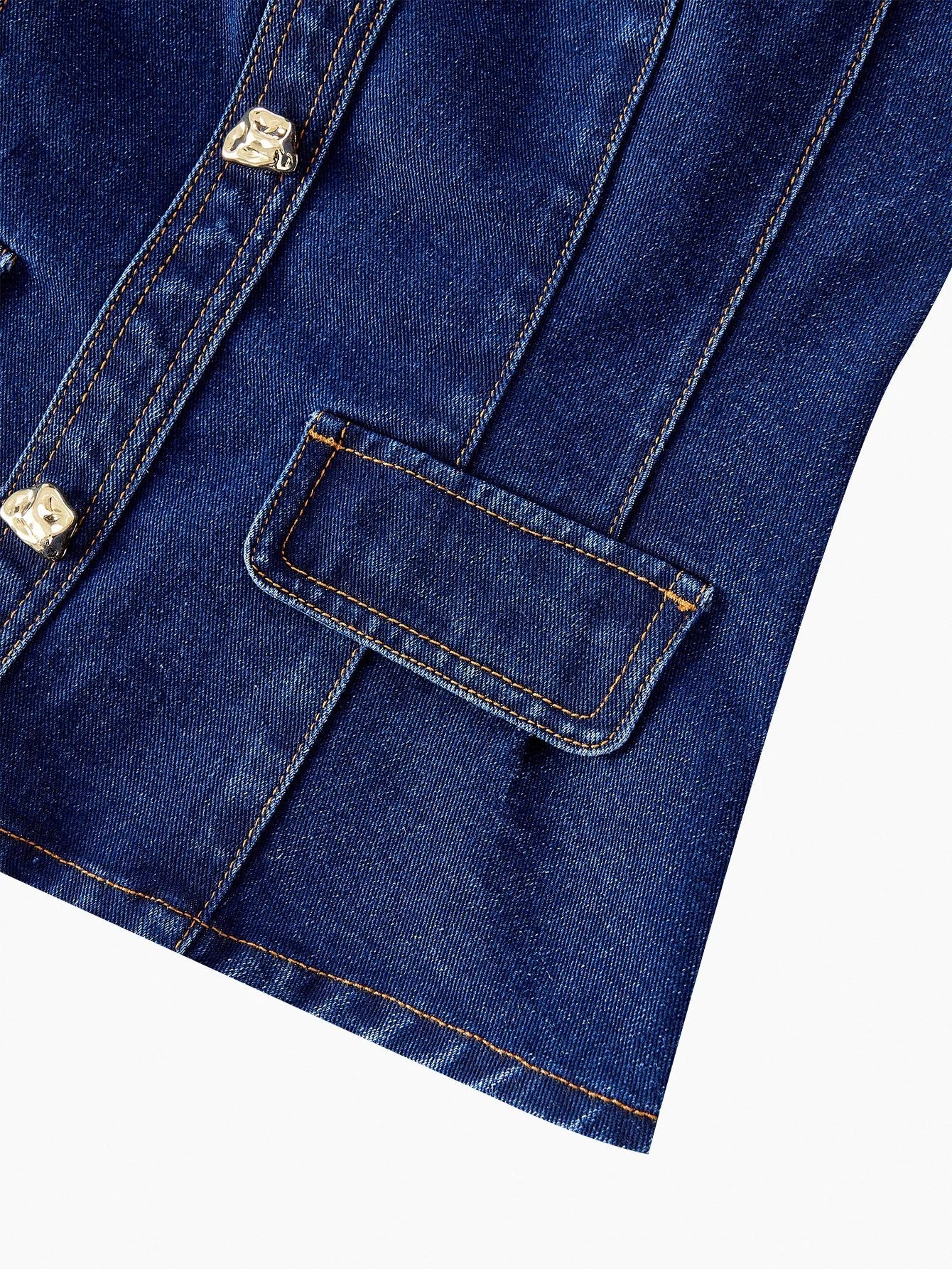 PREMIUM METAL FLAP DETAIL TUBE DENIM TOP
