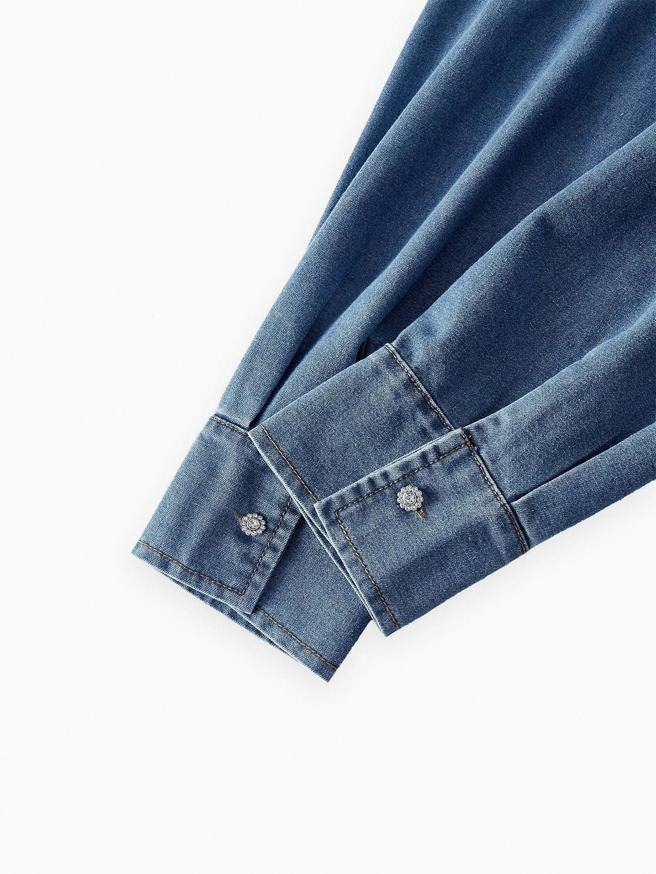 PREMIUM RAW EDGE HEART PATTERN DROP SHOULDER OVERSIZE DENIM SHIRT
