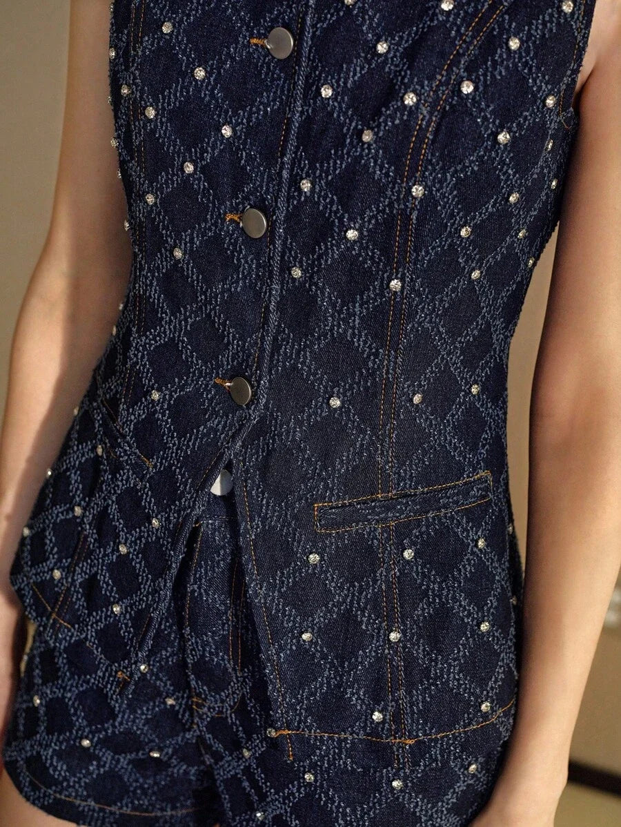 PREMIUM REFINED CASUAL TEXTURED DENIM FITTED WAIST TOP