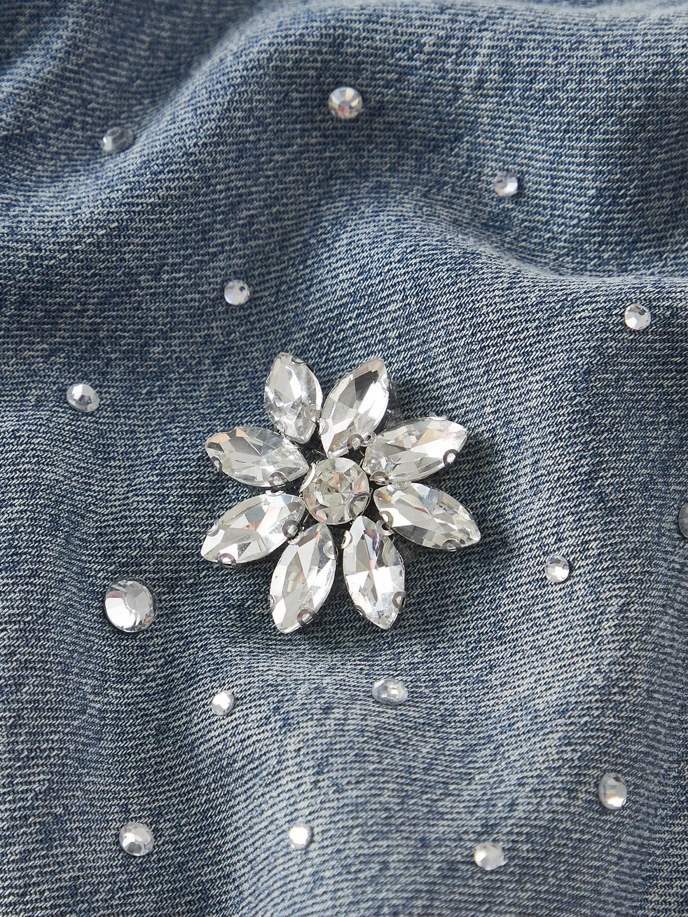 PREMIUM RHINESTONE BUTTON UP DENIM TOP