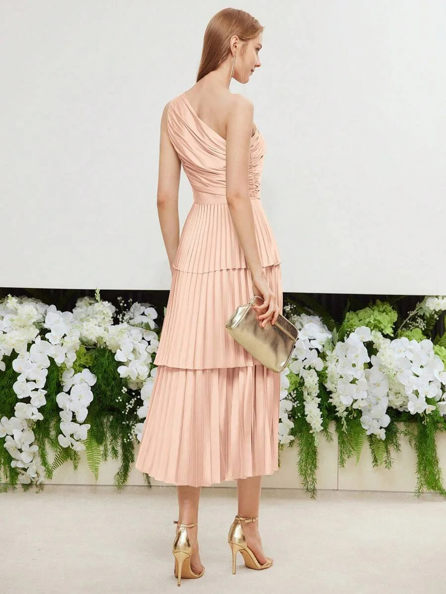 PREMIUM RUCHED PLEATED ONE SHOULDER DRESS