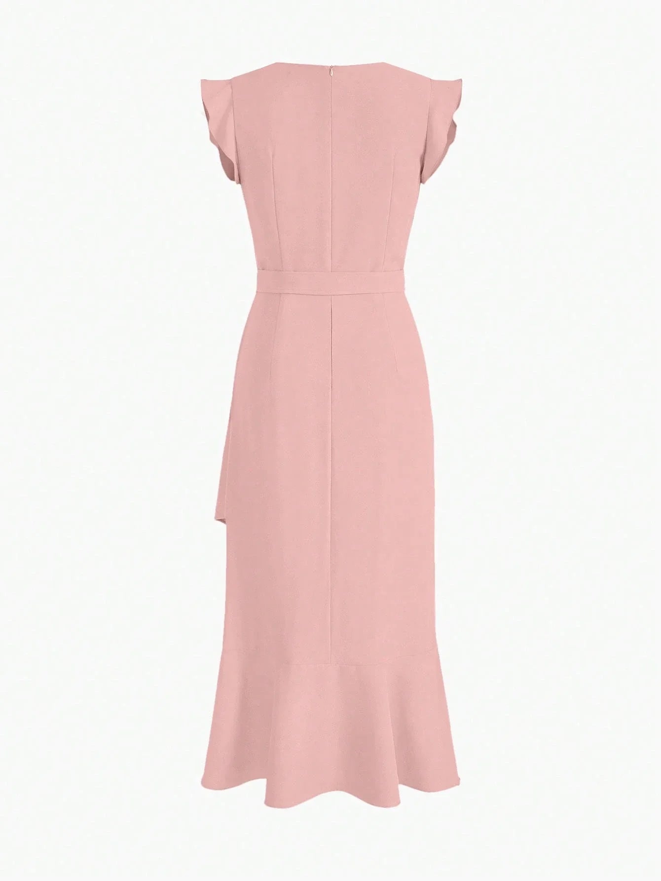 PREMIUM RUFFLE TRIM BELTED DRESS