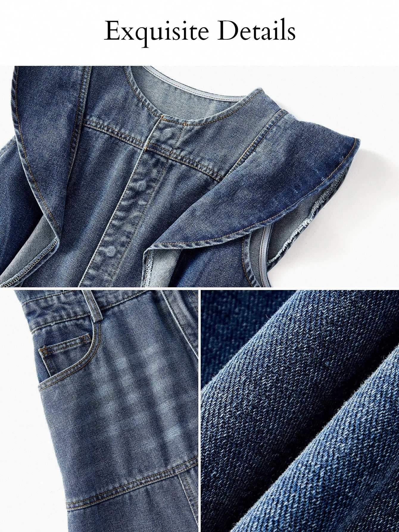 PREMIUM RUFFLE TRIM SLANT POCKET DENIM DRESS