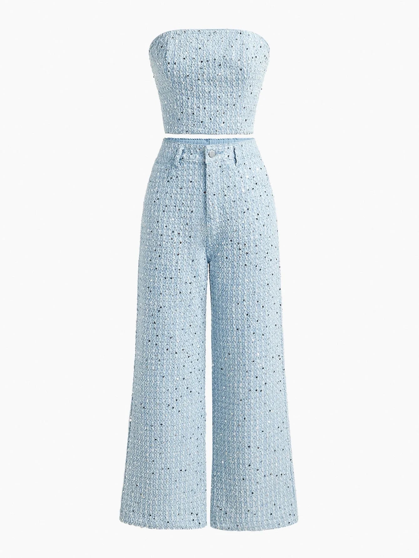 PREMIUM SEQUIN TEXTURE BANDEAU FASHIONABLE DENIM SET
