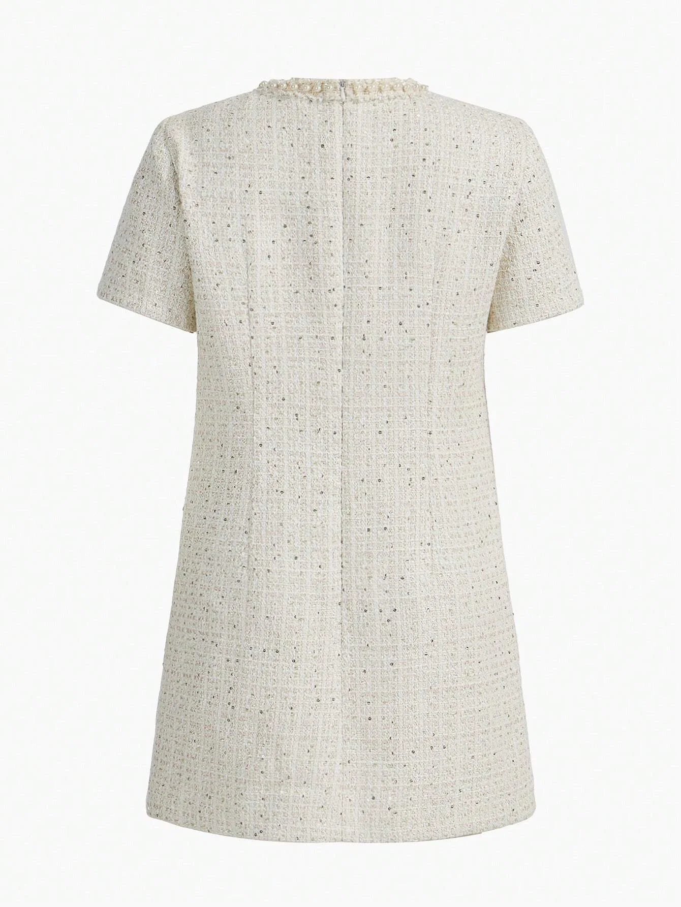 PREMIUM SEQUIN TWEED PATCH POCKET FAUX PEARL DETAIL MINI DRESS