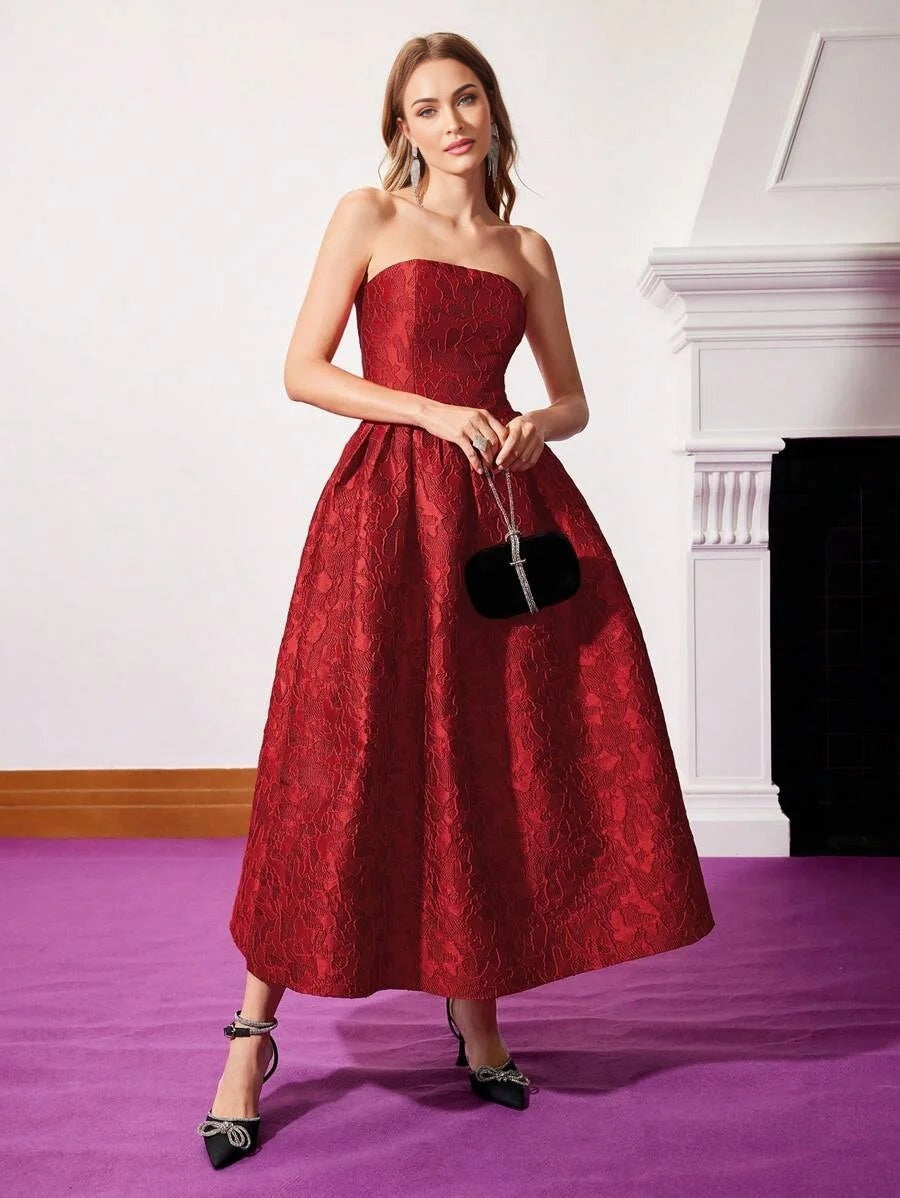 PREMIUM SOLID COLOR WOVEN MERMAID STRAPLESS DRESS FOR WOMEN