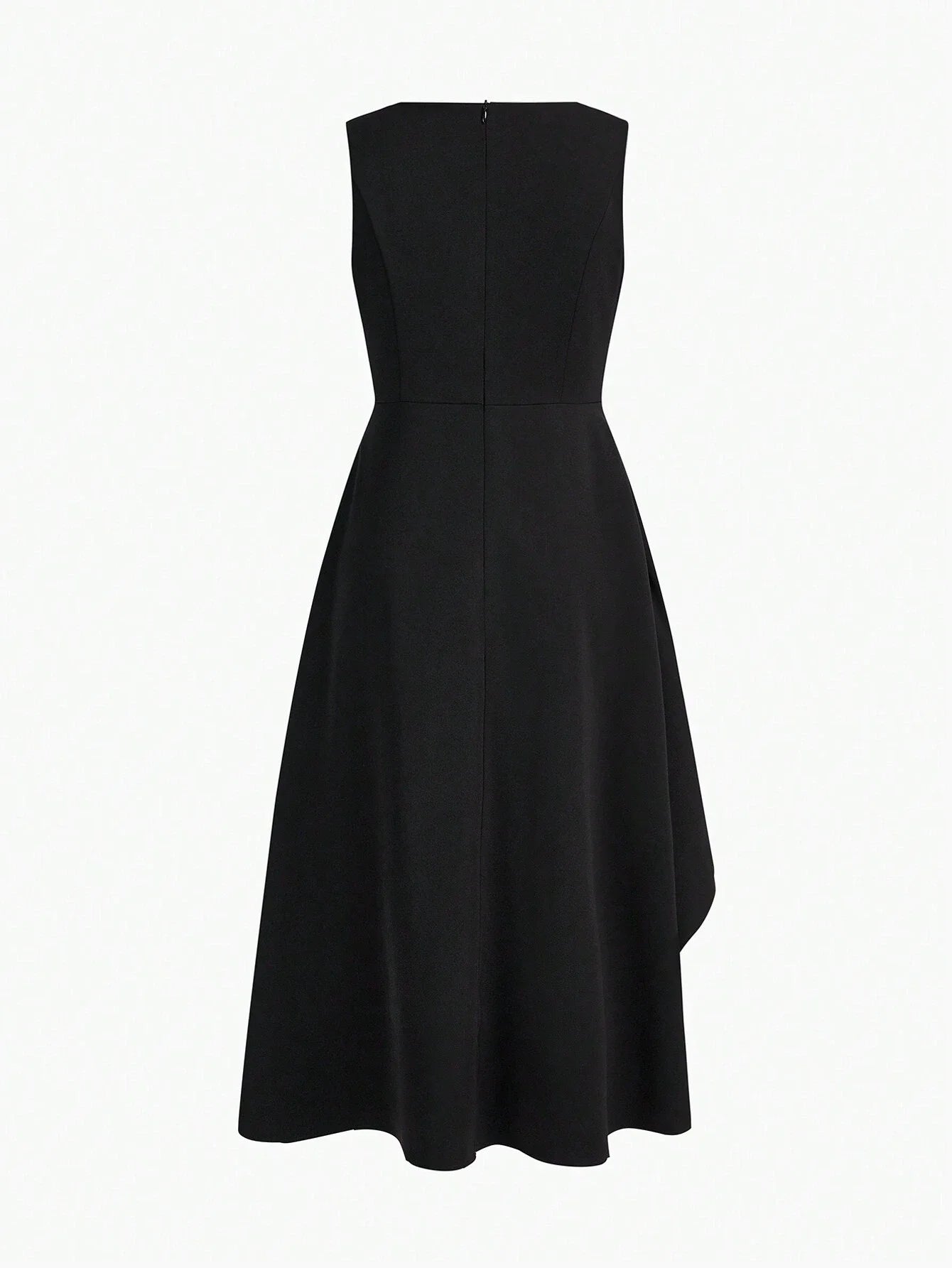 PREMIUM SOLID VNECK PLEATED PANEL HEM DRESS WITHOUT BELT