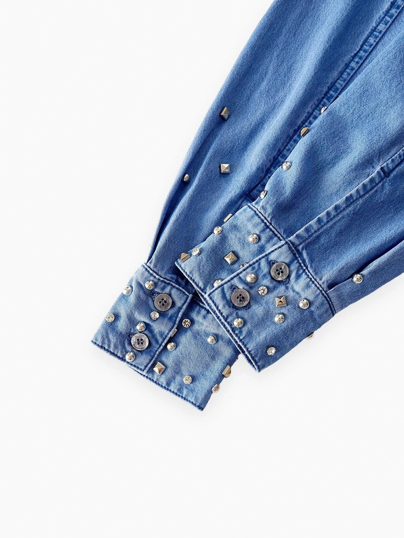 PREMIUM STUDDED DETAIL DROP SHOULDER OVERSIZE DENIM SHIRT