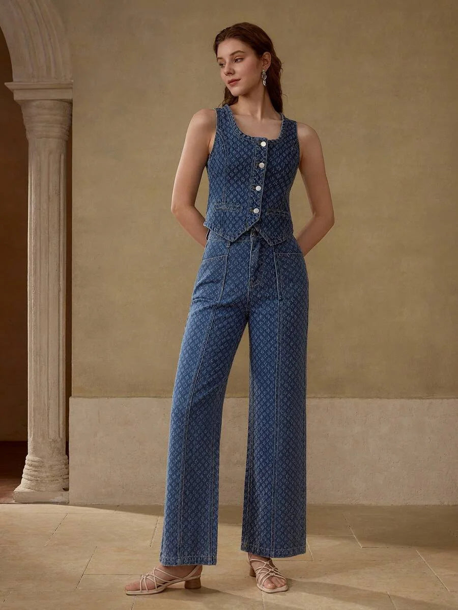 PREMIUM TEXTURED BUTTON UP DENIM TANK TOPSPRINGSUMMER