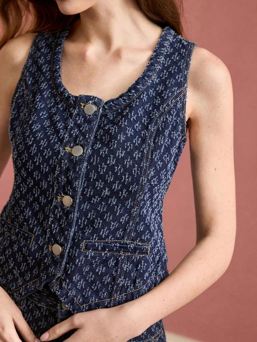 PREMIUM TEXTURED BUTTON UP DENIM TANK TOPSPRINGSUMMER