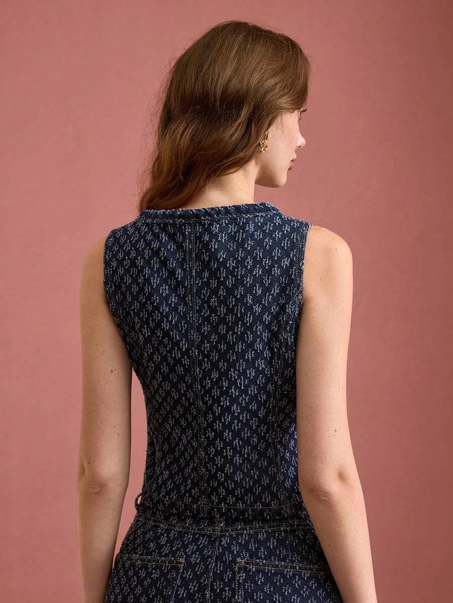PREMIUM TEXTURED BUTTON UP DENIM TANK TOPSPRINGSUMMER