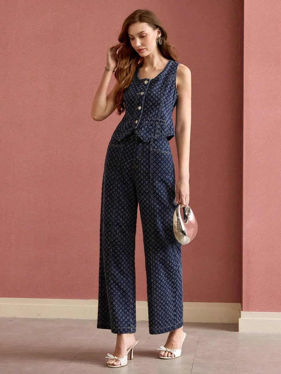 PREMIUM TEXTURED BUTTON UP DENIM TANK TOPSPRINGSUMMER