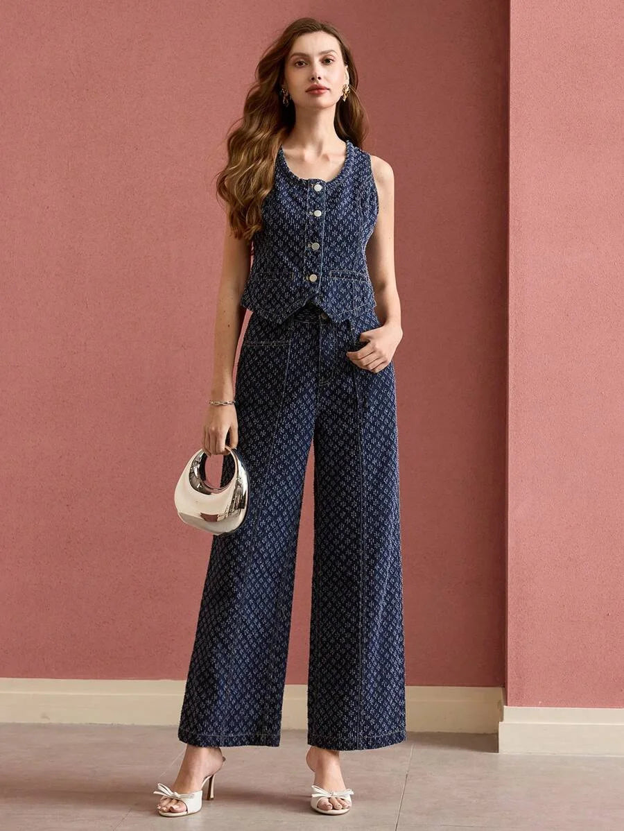 PREMIUM TEXTURED BUTTON UP DENIM TANK TOPSPRINGSUMMER