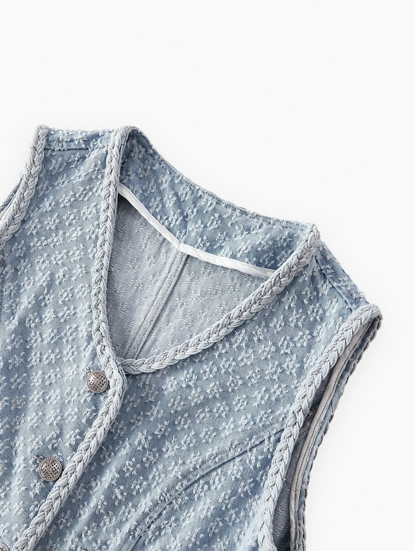 PREMIUM TEXTURED KNIT PATCH POCKET DENIM VEST JACKET