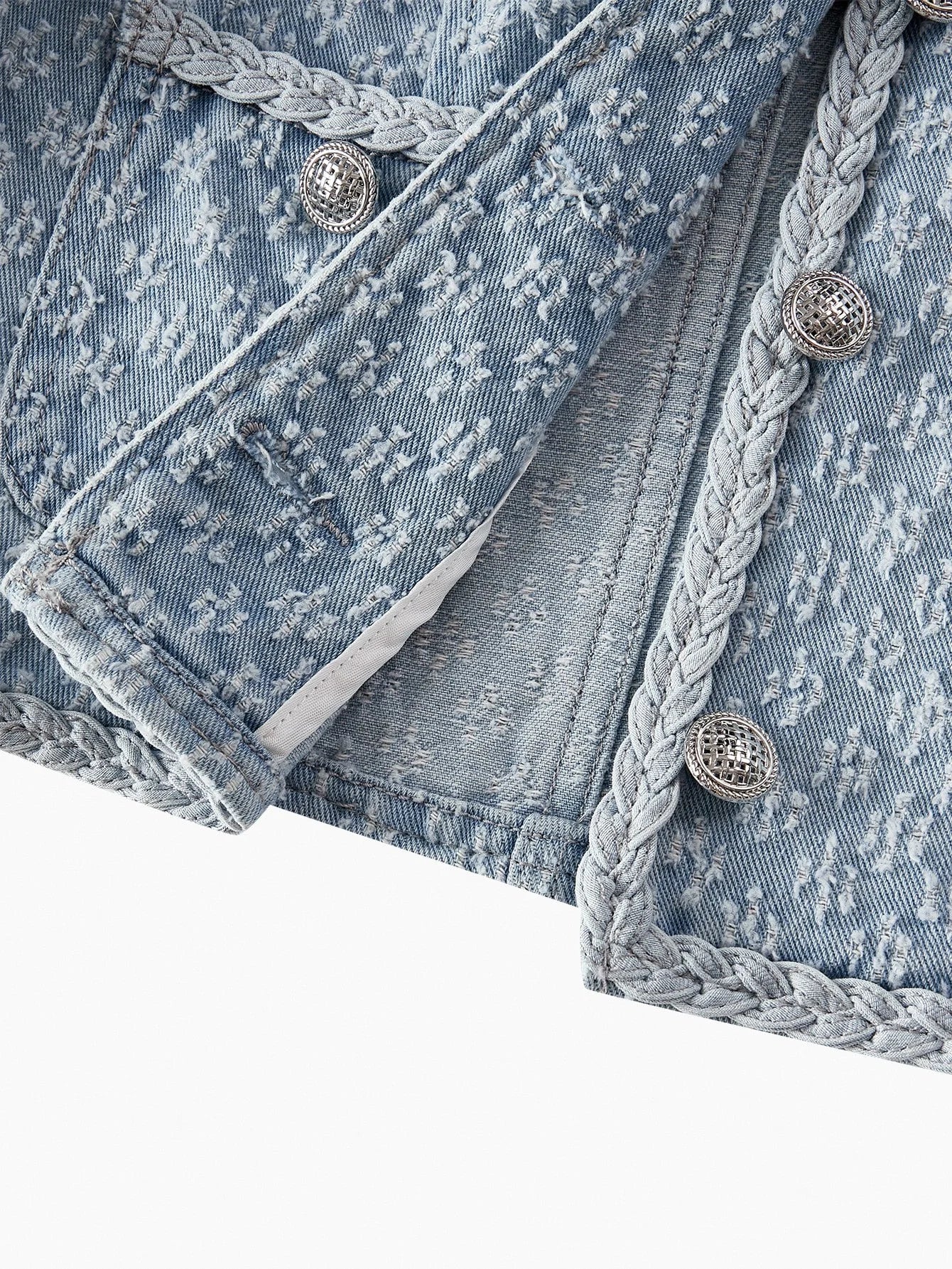 PREMIUM TEXTURED KNIT PATCH POCKET DENIM VEST JACKET