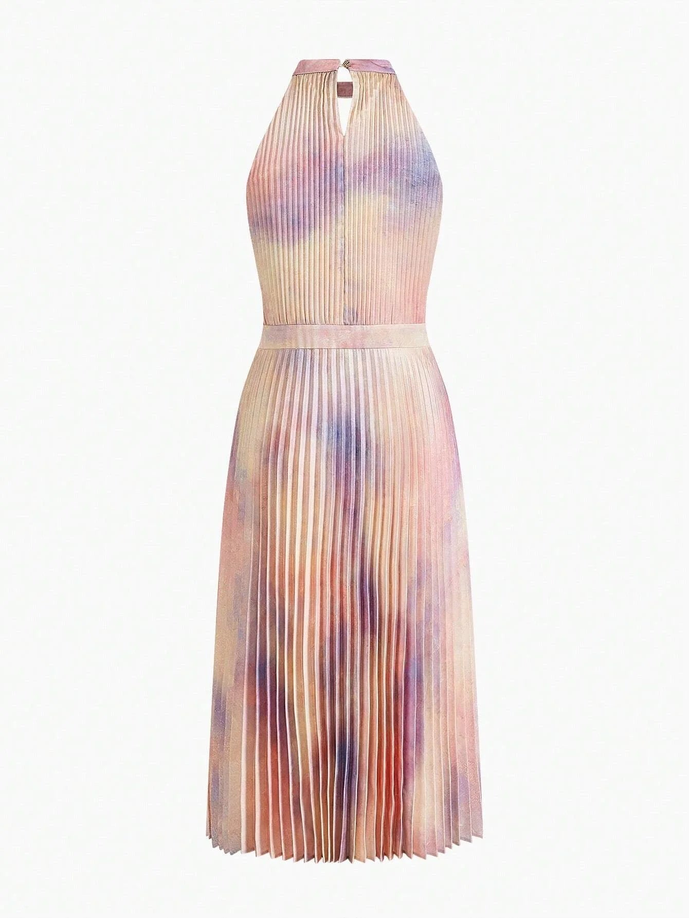 PREMIUM TIE DYE KEYHOLE NECK PLEATED DRESS