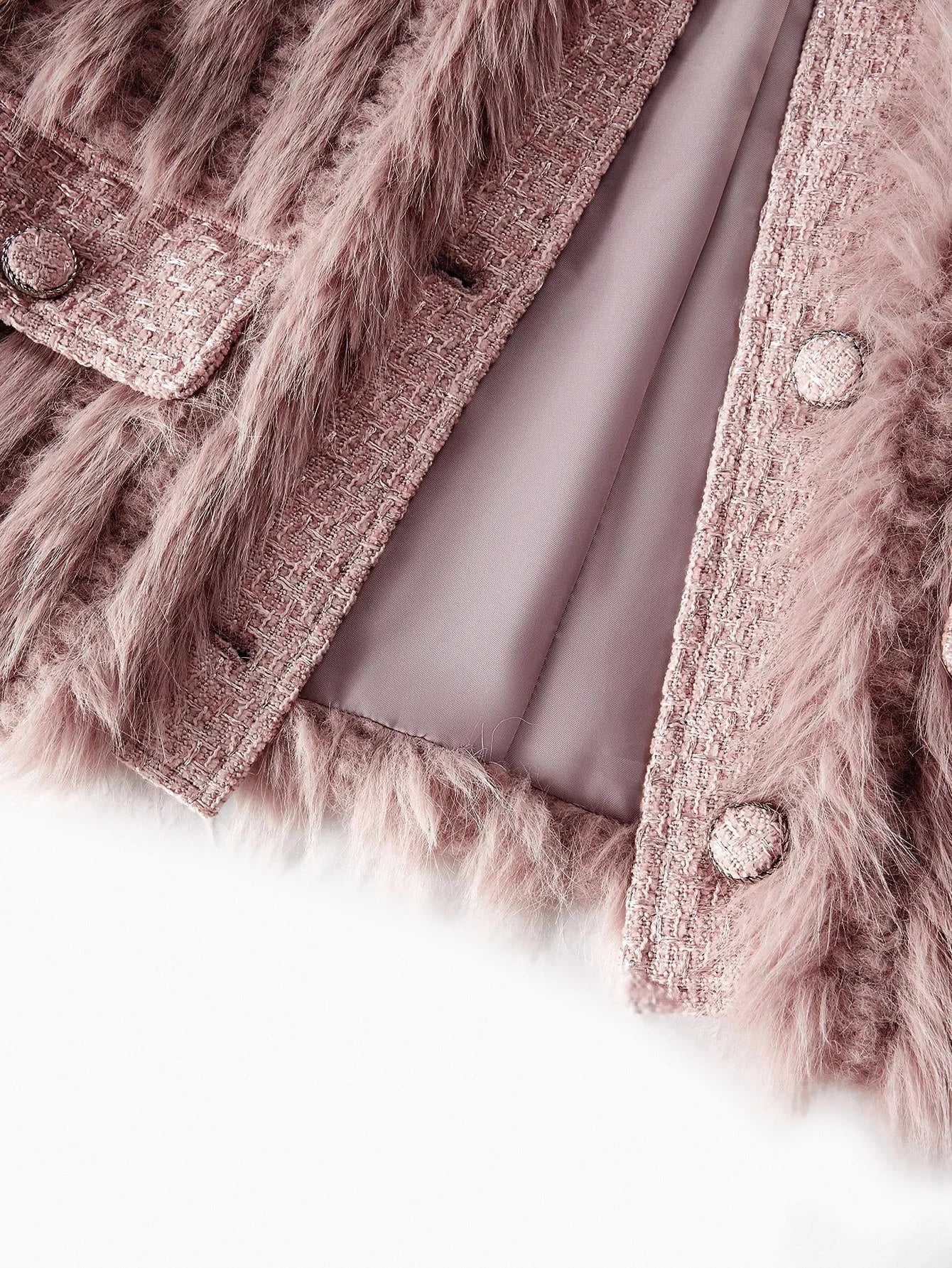 PREMIUM TWEED BUTTON UP FAUX FUR COAT