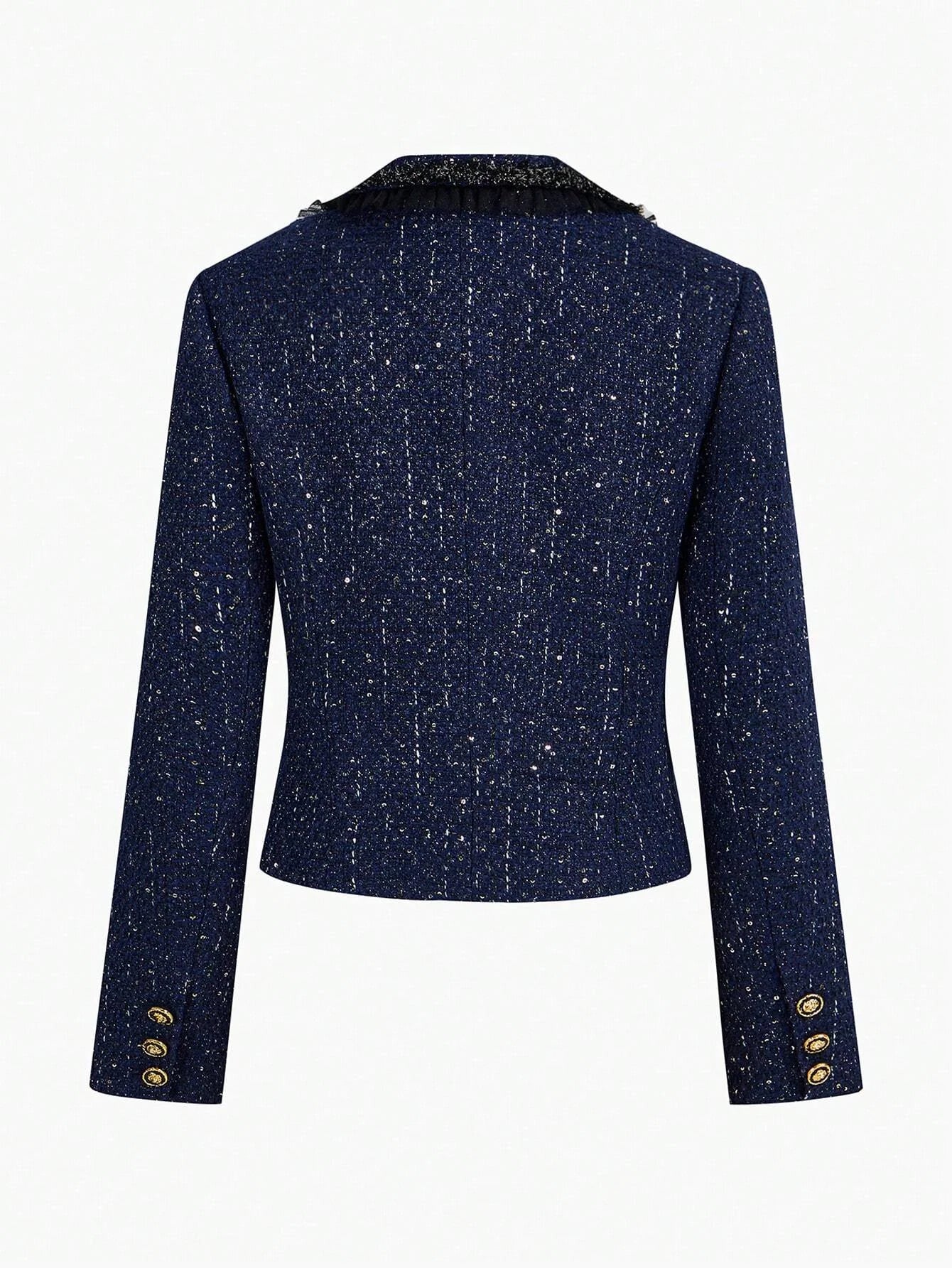 PREMIUM TWEED CONTRAST TAPE TRIM LAPEL COLLAR BLAZER