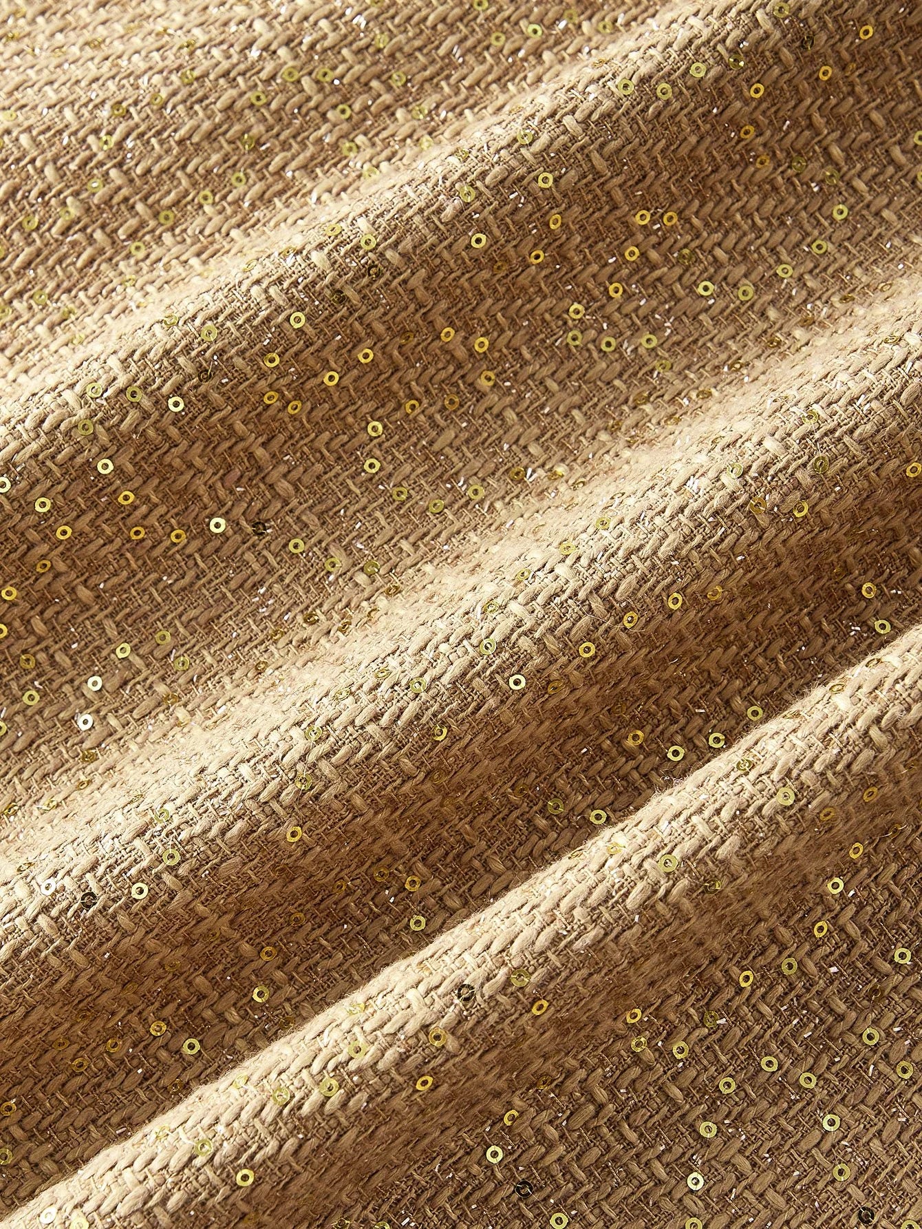 PREMIUM TWEED SEQUINS LAPEL COLLAR FLAP POCKET BUCKLE BELTED OVERCOAT