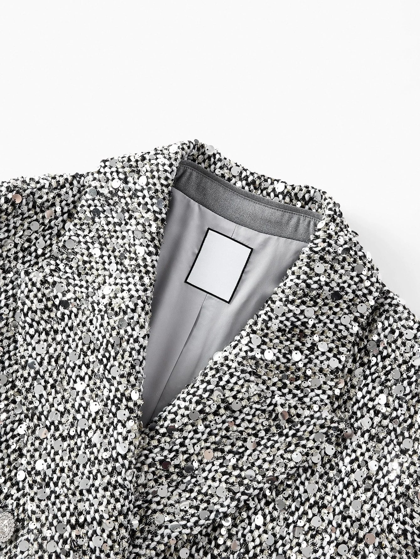 PREMIUM TWEED SEQUINS PEAK COLLAR DOUBLE BREASTED PLACKET LONGLINE OVERCOAT