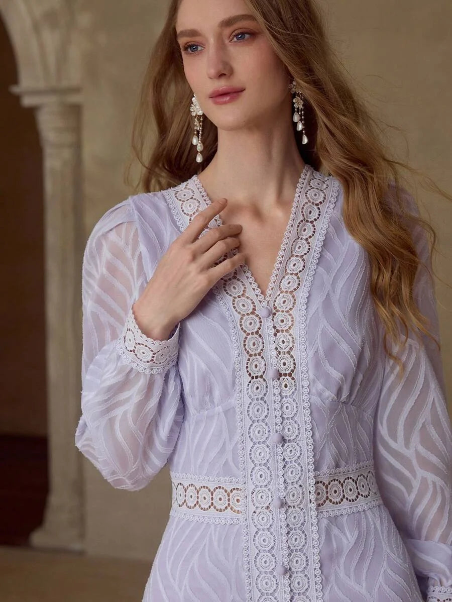 PREMIUM VNECK CONTRAST LACE DRESS