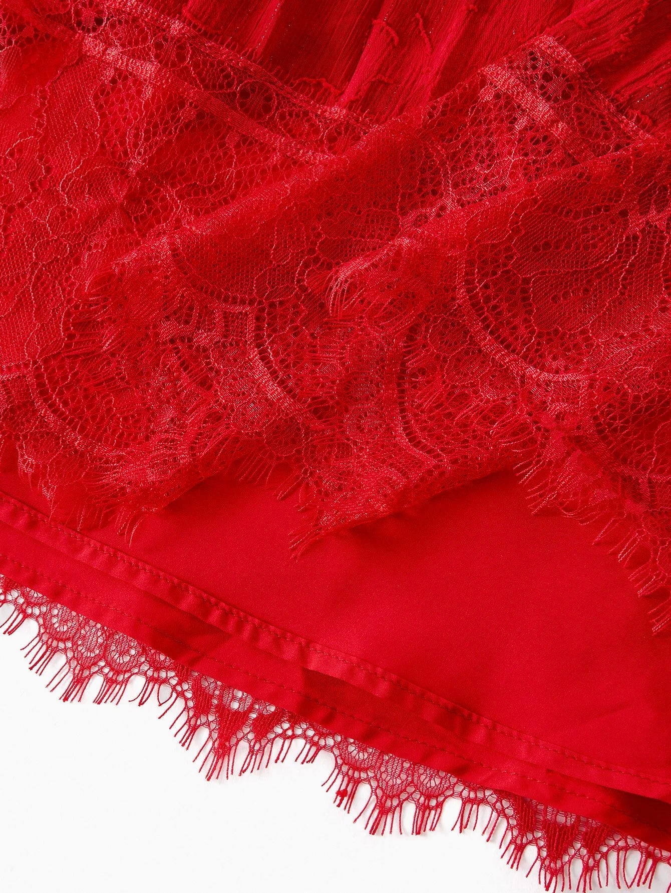 PREMIUM VNECK PLEATED LACE PATCHWORK MIDI DRESS