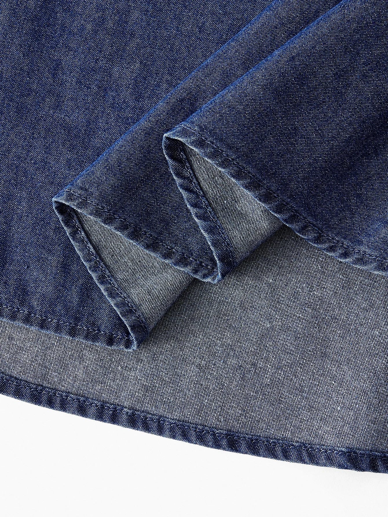 PREMIUM Womens Floral Embroidery Round Neck Short Sleeve Casual Denim Dress