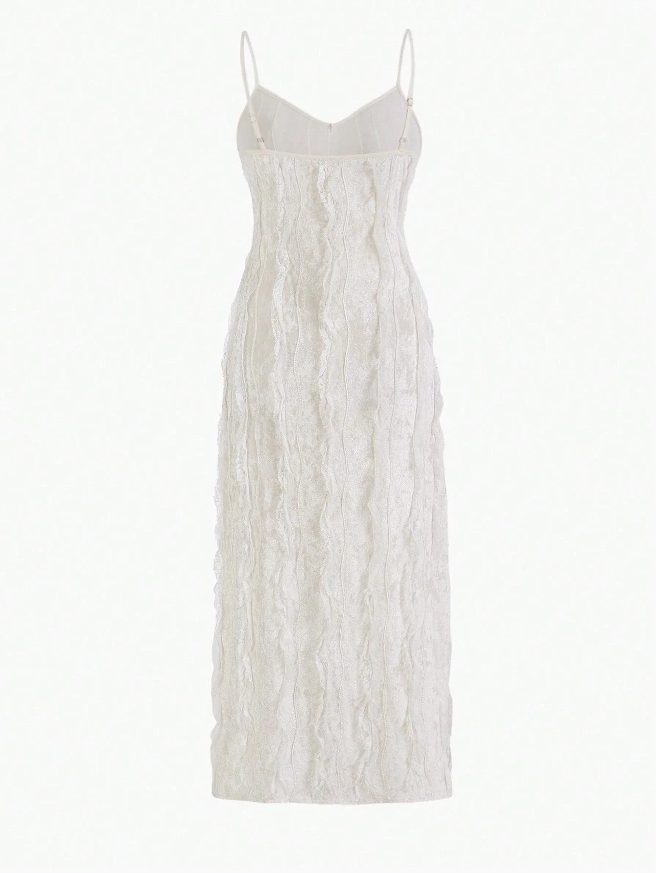 PREMIUM WOMENS SLEEVELESS BODYCON LONG DRESS WITH MULTIPLE TIERED LAYERED FRILL AND SPAGHETTI