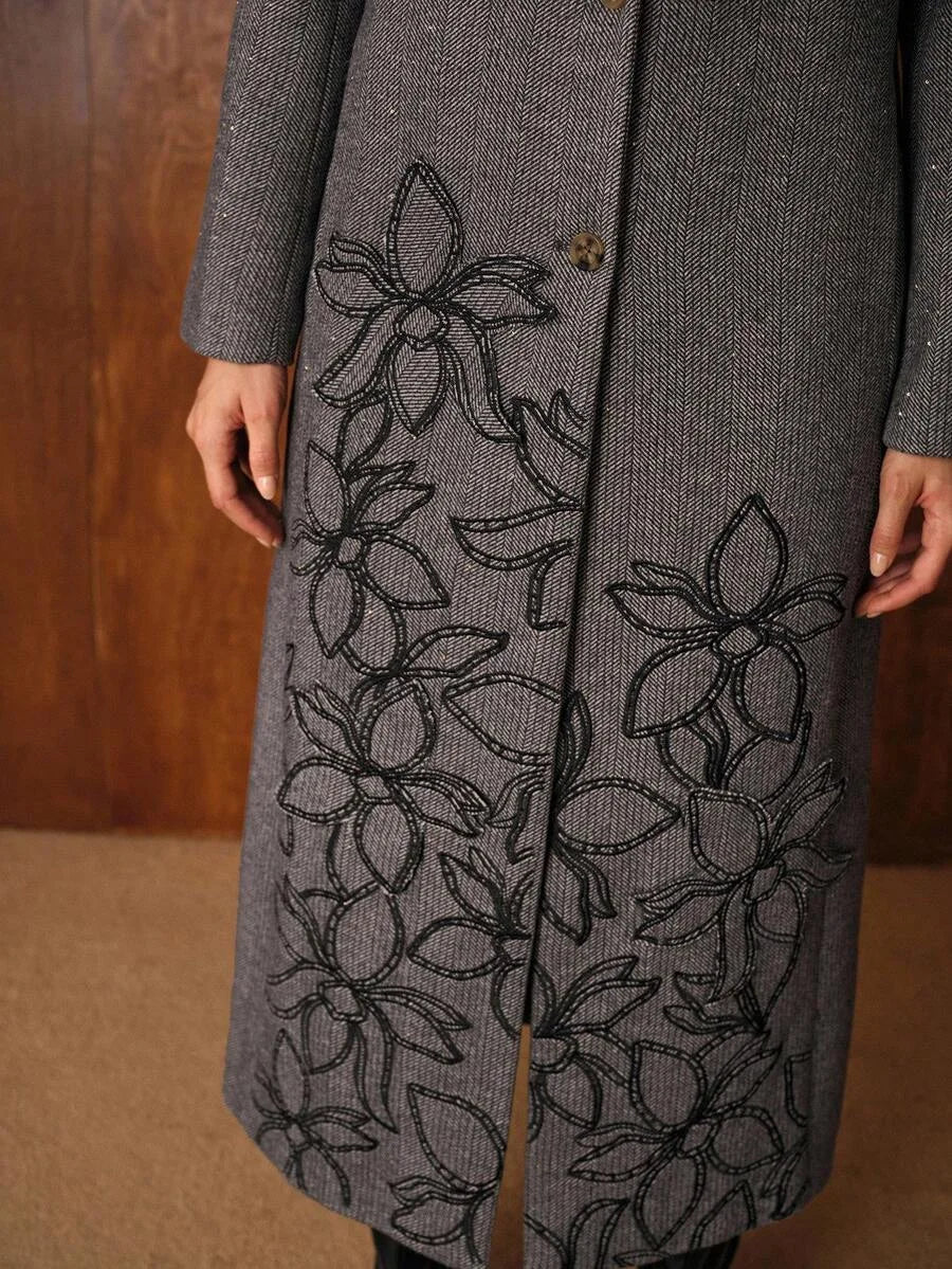 PREMIUM WOOL EMBROIDERY BUTTON UP OVERCOAT