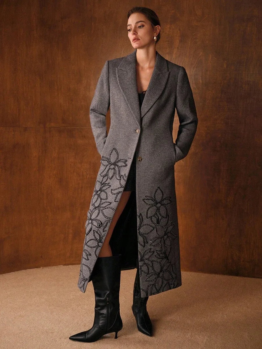 PREMIUM WOOL EMBROIDERY BUTTON UP OVERCOAT