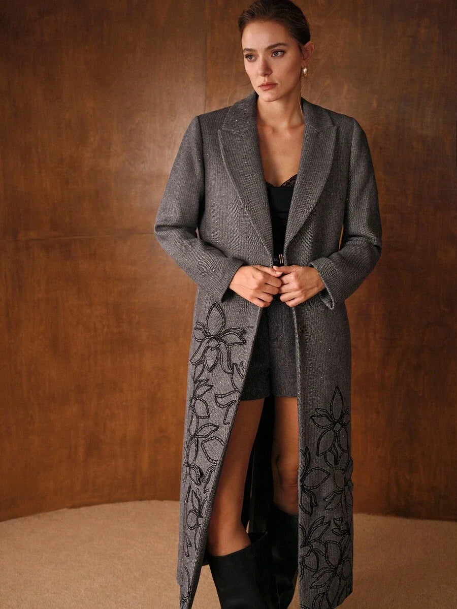 PREMIUM WOOL EMBROIDERY BUTTON UP OVERCOAT