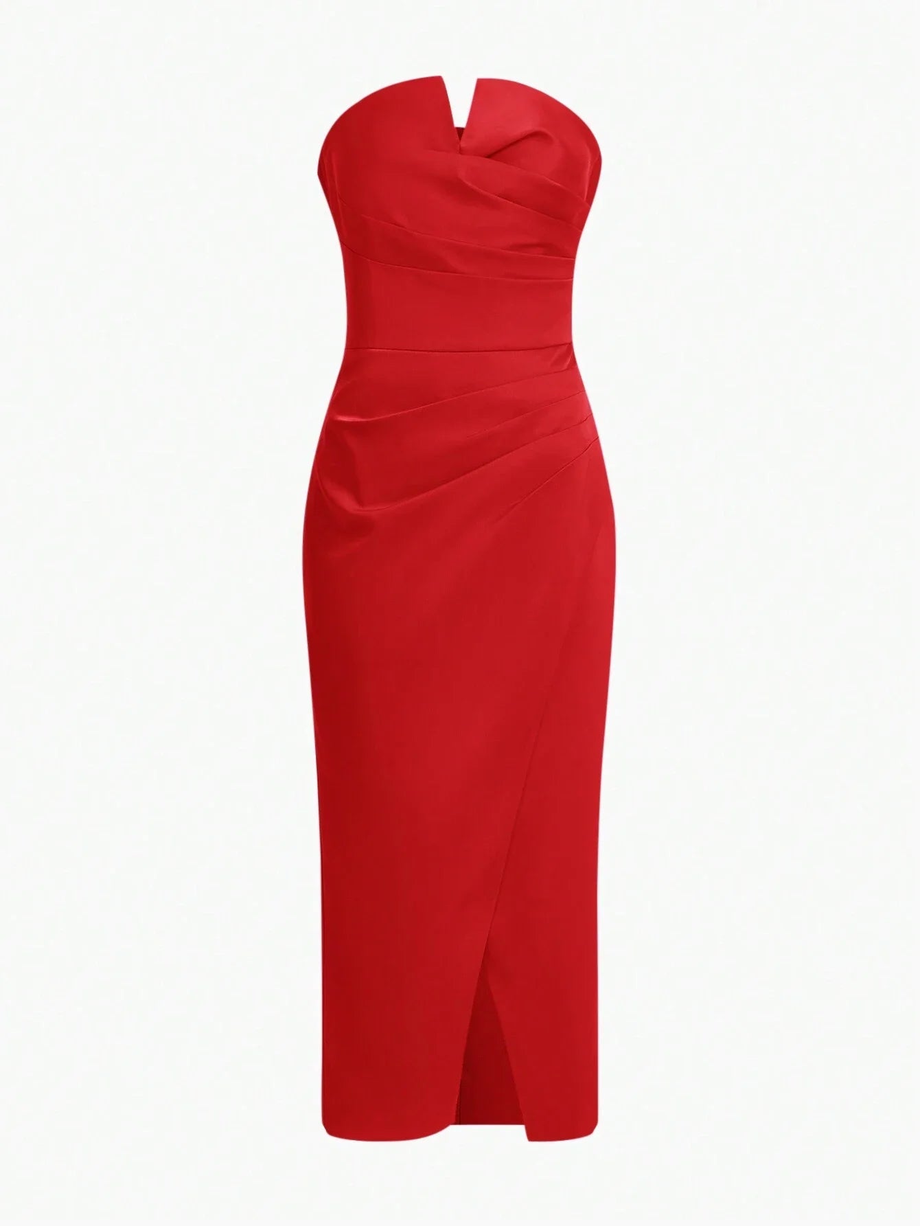 PREMIUM WOVEN WOMENS WRAP PLEATED STRAPLESS DRESS
