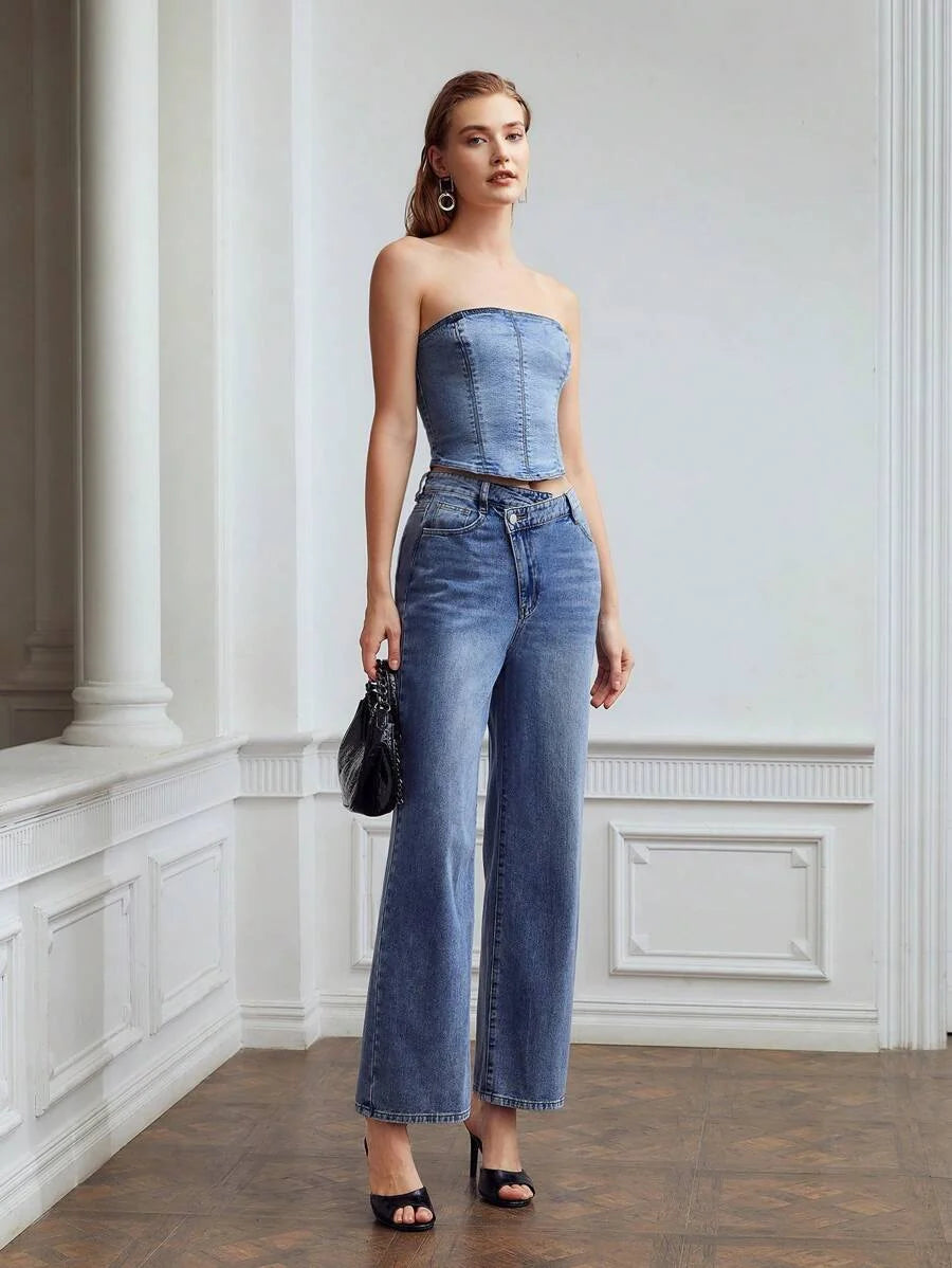 PREMIUM ZIPPER BACK DENIM TUBE TOP