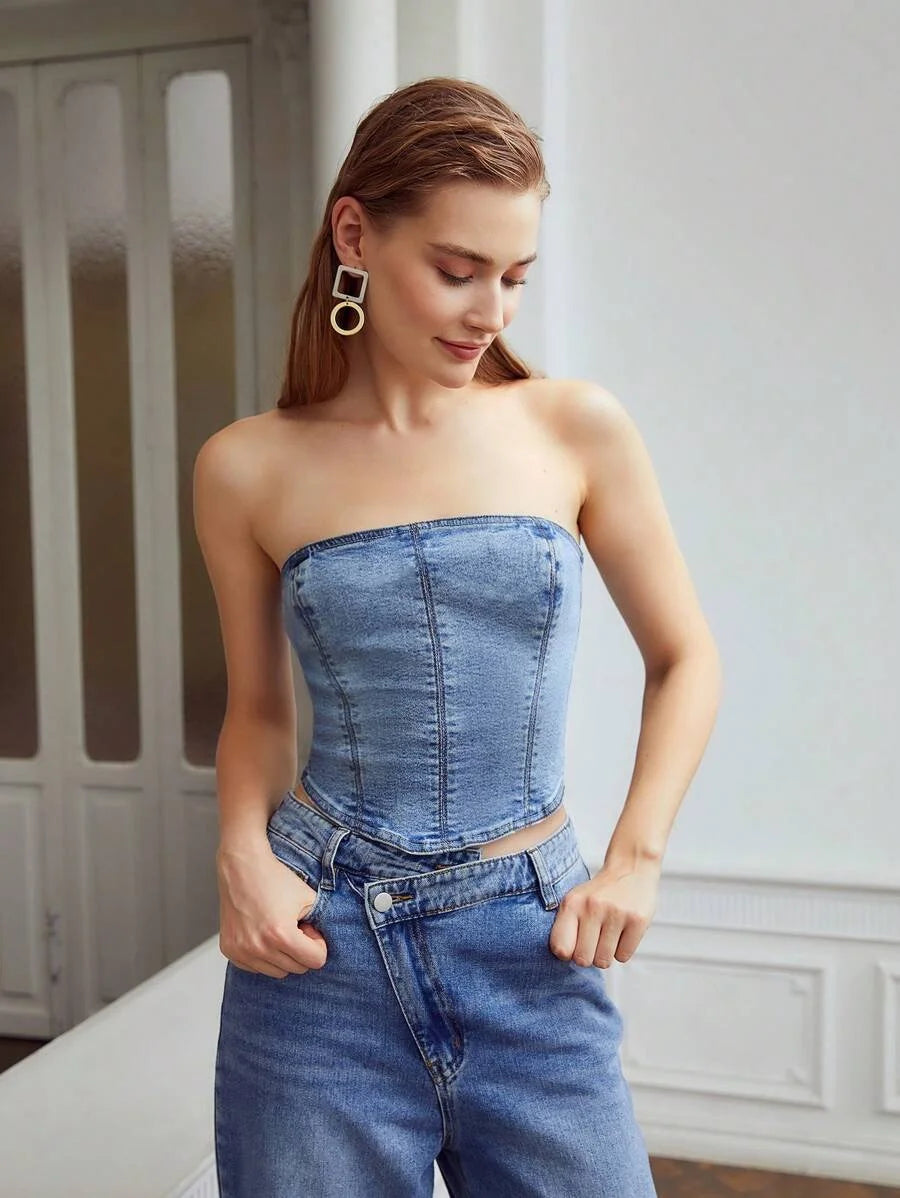 PREMIUM ZIPPER BACK DENIM TUBE TOP