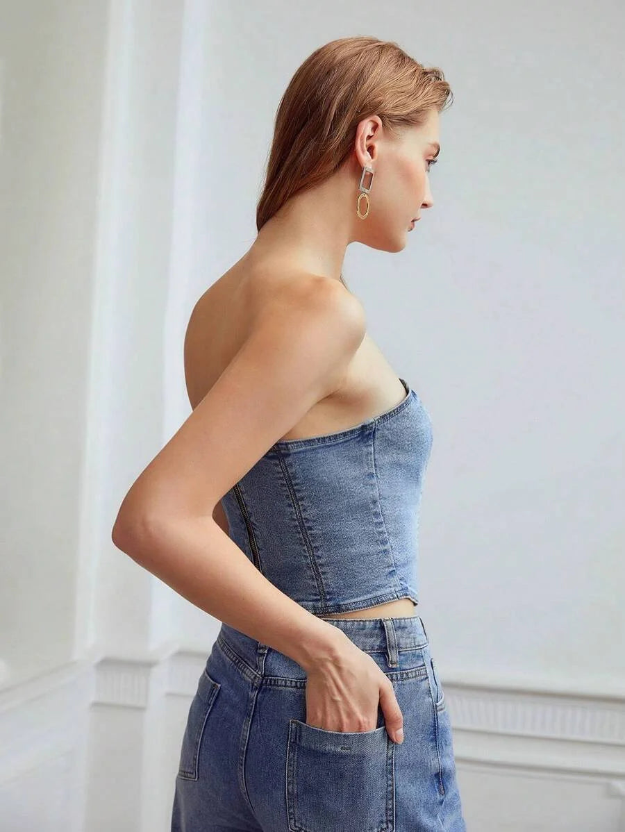 PREMIUM ZIPPER BACK DENIM TUBE TOP