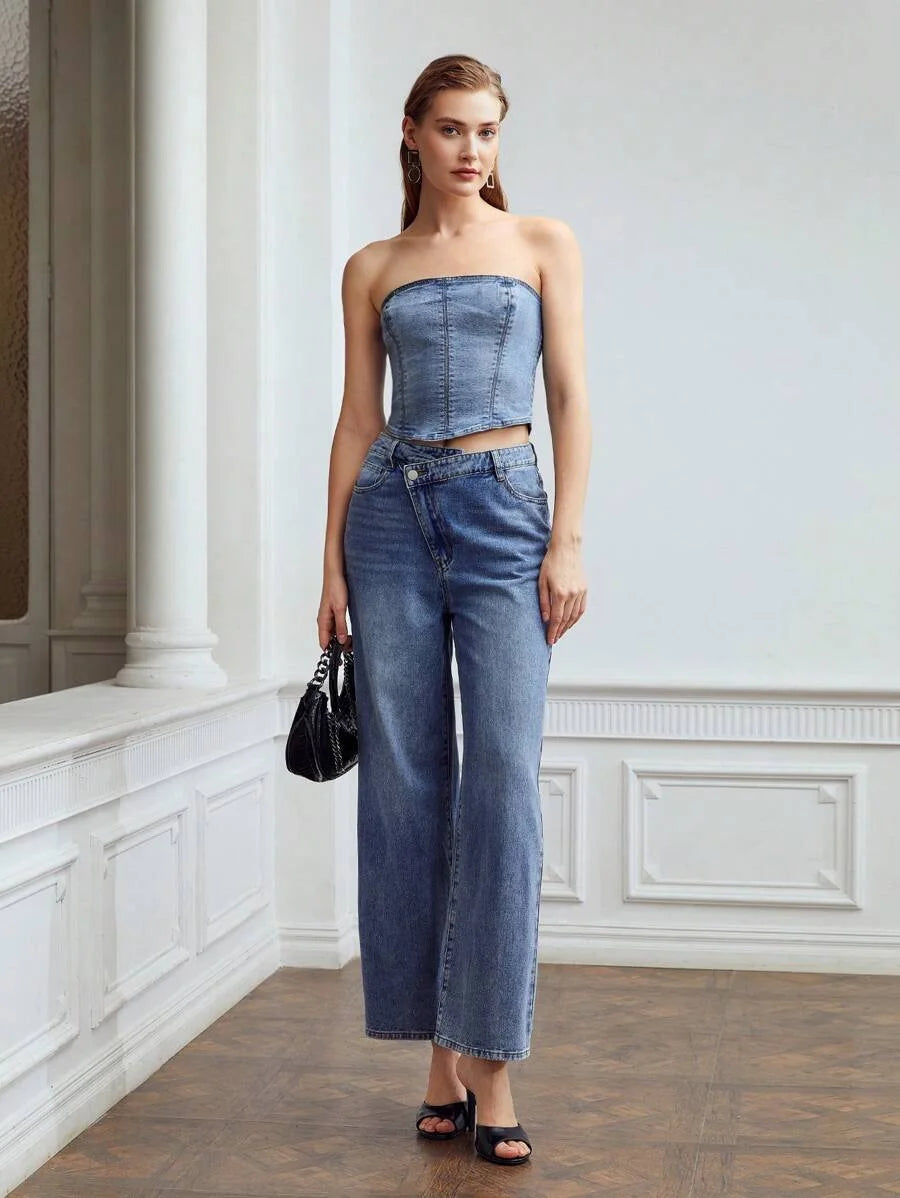 PREMIUM ZIPPER BACK DENIM TUBE TOP