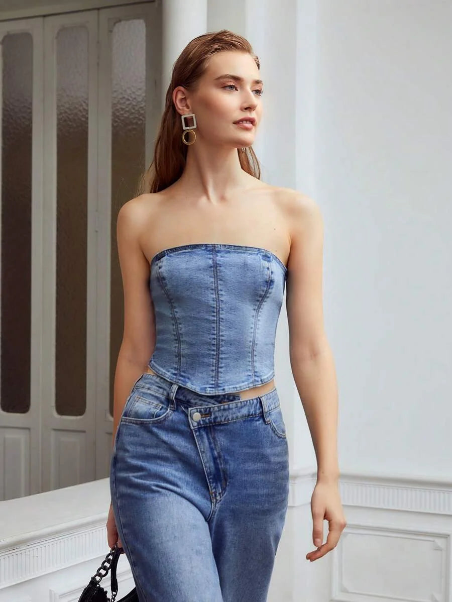 PREMIUM ZIPPER BACK DENIM TUBE TOP