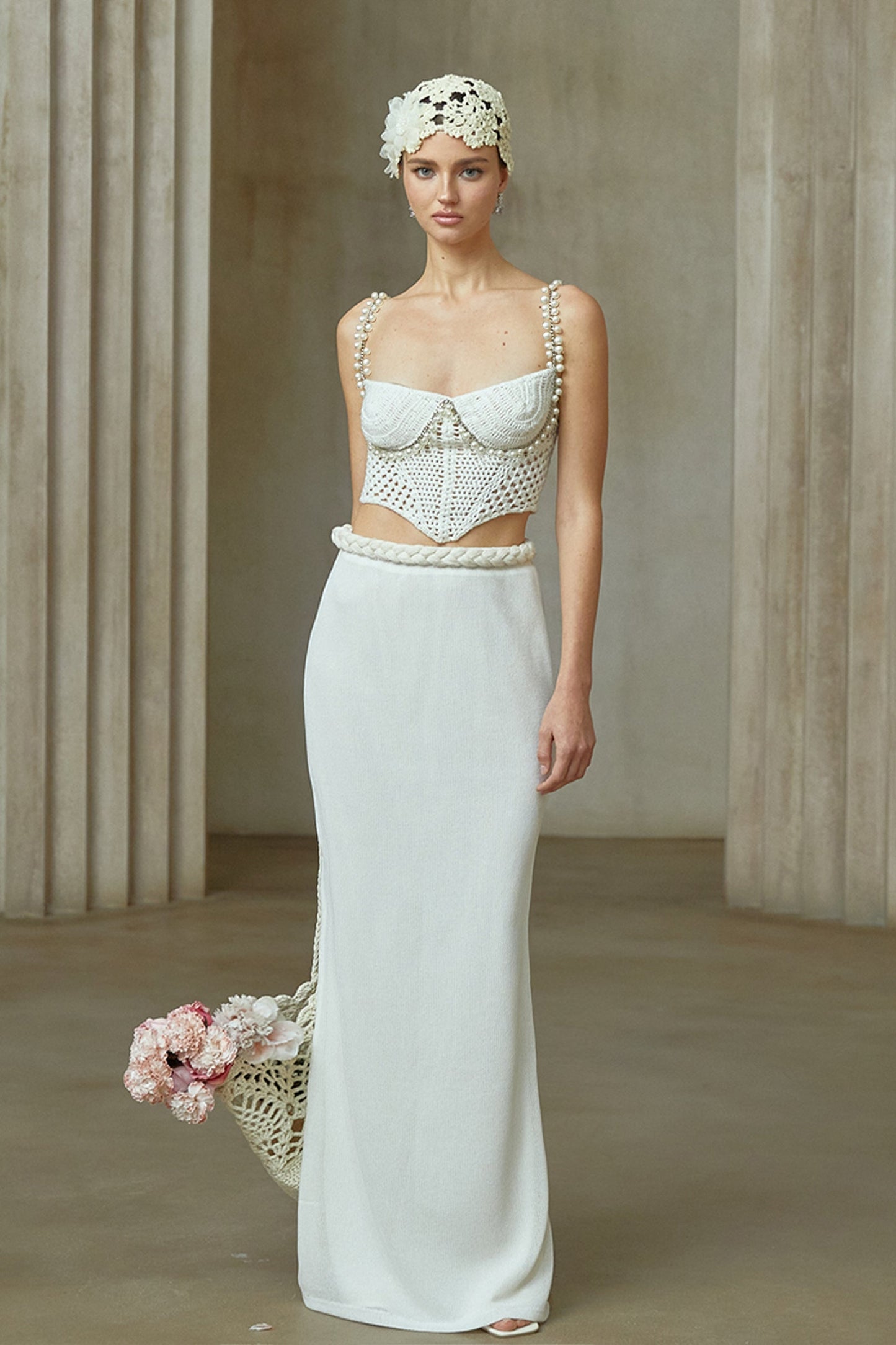 Prunelle Crochet Knit TwoPiece Top and Skirt Set
