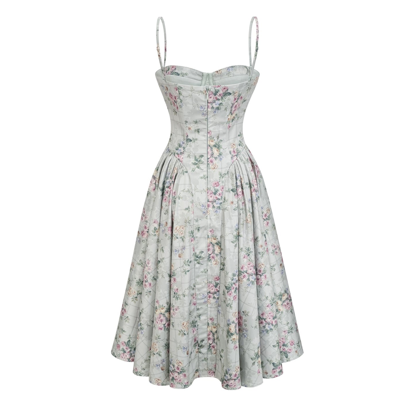 Prunelle sagegreen floralprint shirred midi dress